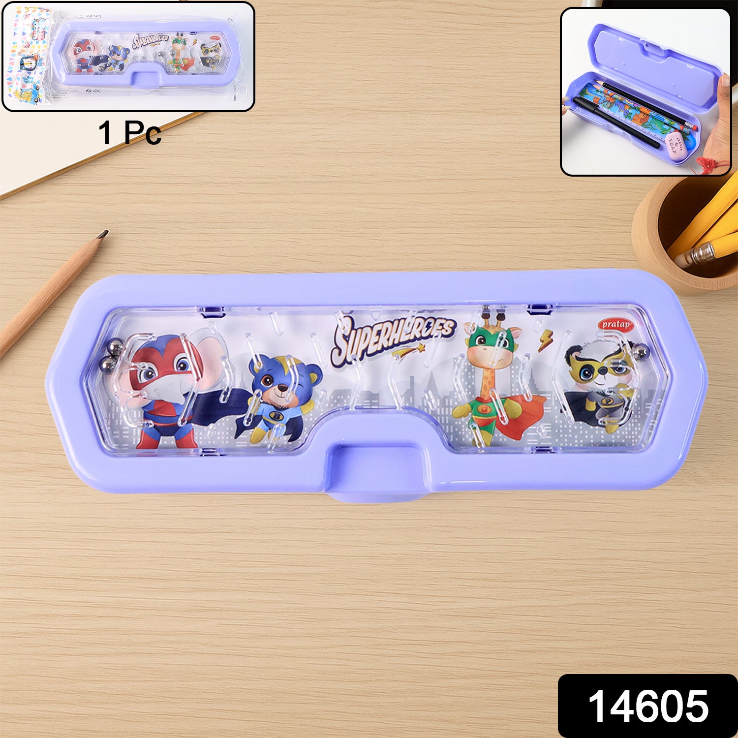 Cartoon Character Printed Plastic Pencil Box With Built-in Maze Puzzle Game (1 Pc) Cartoon Character Printed Plastic Pencil Box With Built-in Maze Puzzle Game (1 Pc)